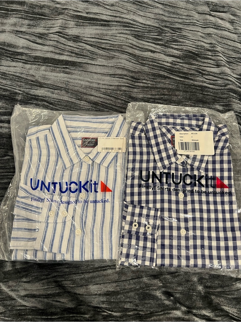 UNTUCKit Blue Striped & Blue Gingham Casual Button-Down Shirts Size 2